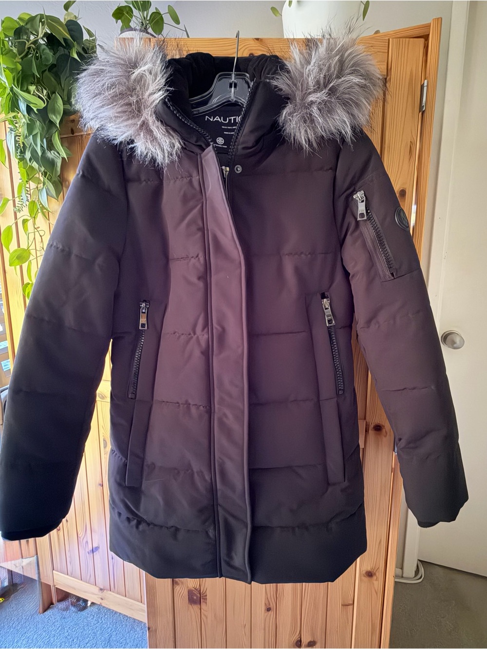 Nautica Puffer Coat with Faux Fur Hood